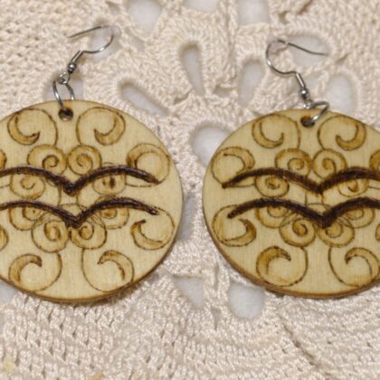 circle earrings wood burned art aquarius zodiac