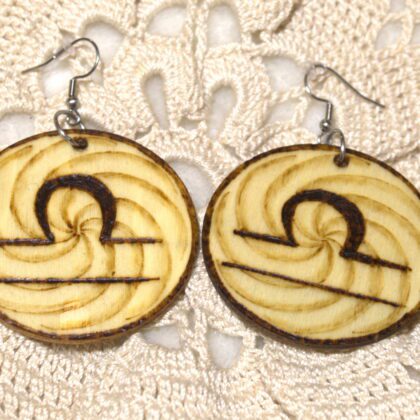 circle earrings wood burned art libra zodiac