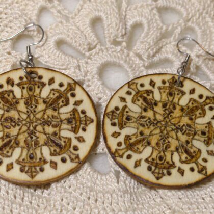 circle mandala earrings wood burned art