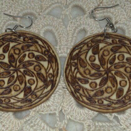 circle mandala earrings wood burned art