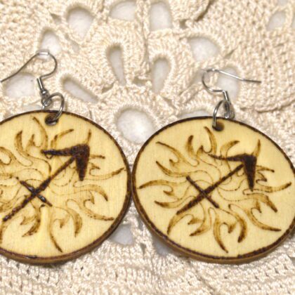 circle earrings wood burned art sagittarius zodiac