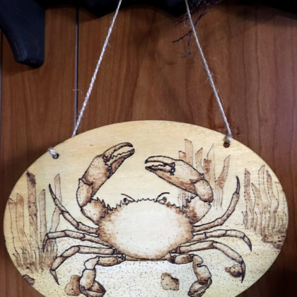 crab plaque wood burned art