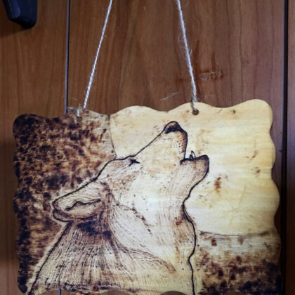 wolf plaque wood burned art