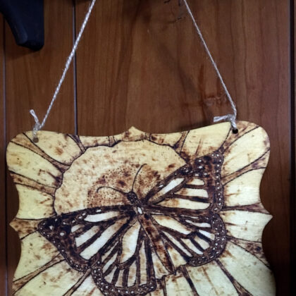butterfly plaque wood burned art
