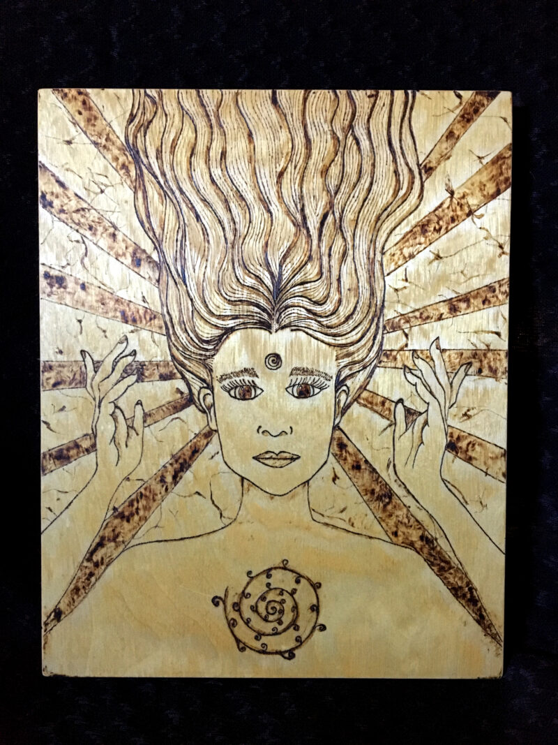 ethereal woman wall decor wood burned art