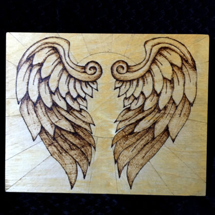 angel wings wall decor wood burned art