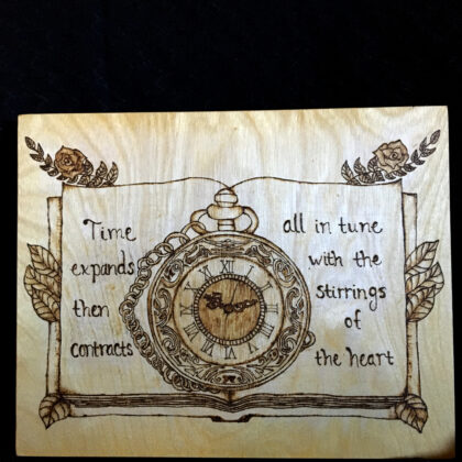 pocket watch book wall decor wood burned art