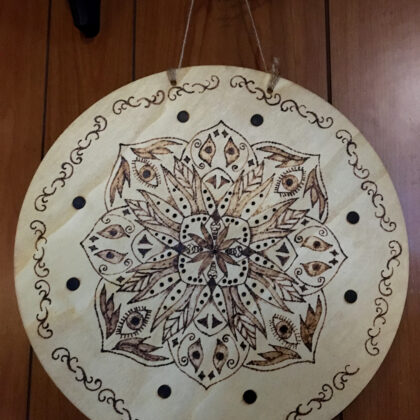 mandala circle wall decor wood burned art