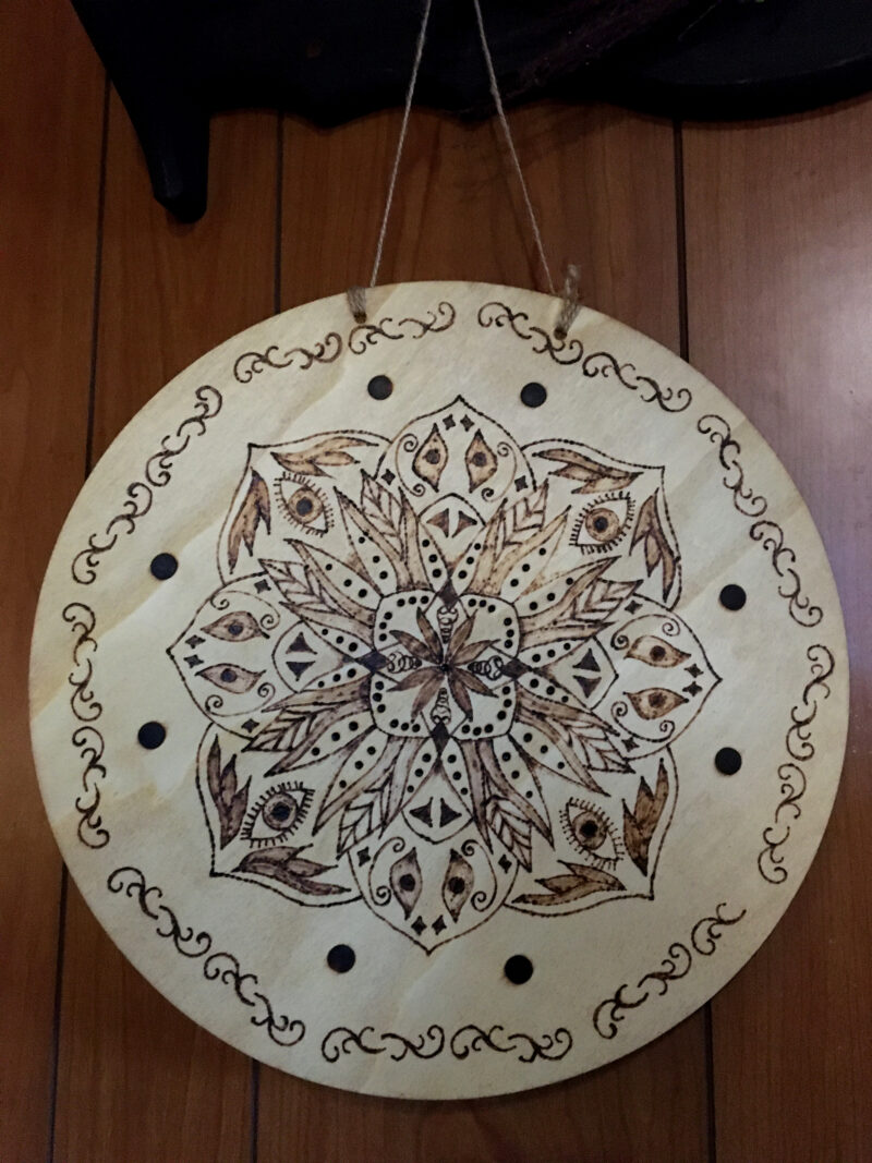 mandala circle wall decor wood burned art