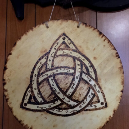 triquetra knot circle wall decor wood burned art