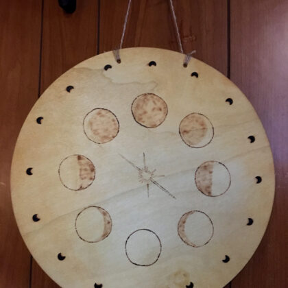 moon phase circle wall decor wood burned art