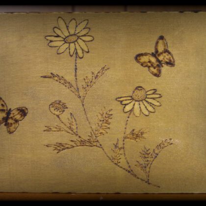 chamomile flowers recipe box wood burned art