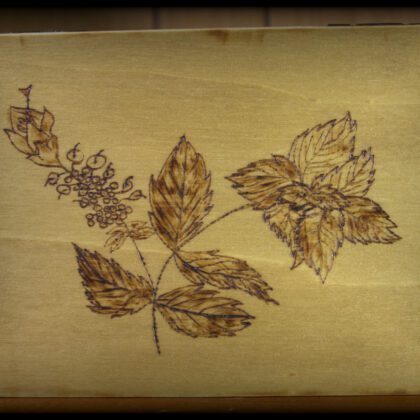 peppermint flowers recipe box wood burned art