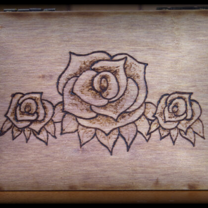 roses recipe box wood burned art