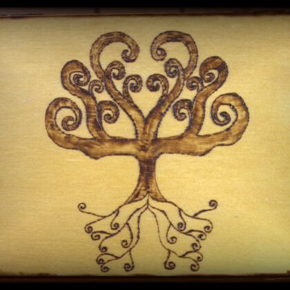 tree of life recipe box wood burned art