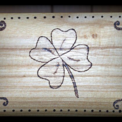 four leaf clover small box wood burned art