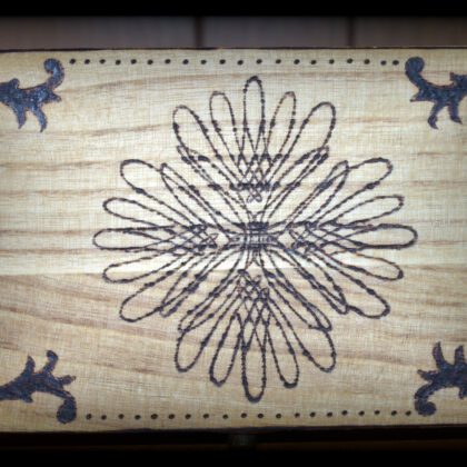 spirograph small box wood burned art