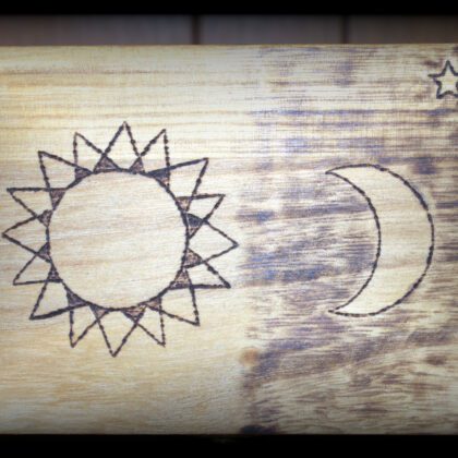 sun moon small box wood burned art