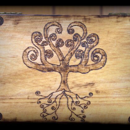 tree of life small box wood burned art