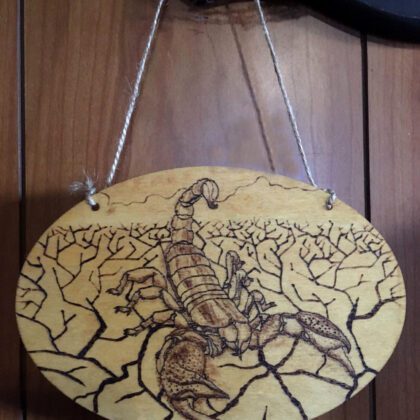 scorpion plaque wood burned art