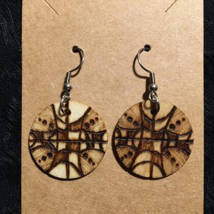 line, arcs, pattern, texture, circle, earrings, wood burned, jewelry