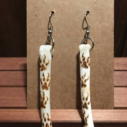 coyote paw bone earrings paw print pyrography