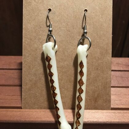 coyote paw bone earrings diamond shape pyrography