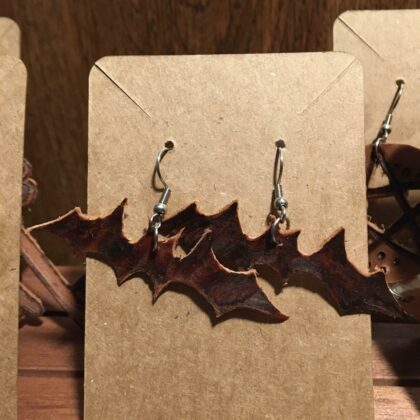 bats silhouette leather earrings pyrography