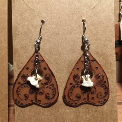 planchette bone leather earrings pyrography design