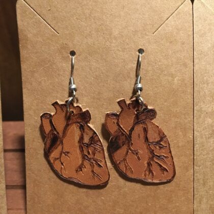 anatomical heart leather earrings pyrography