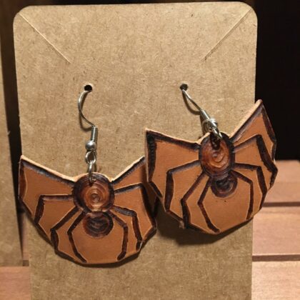 spider leather earrings pyrography