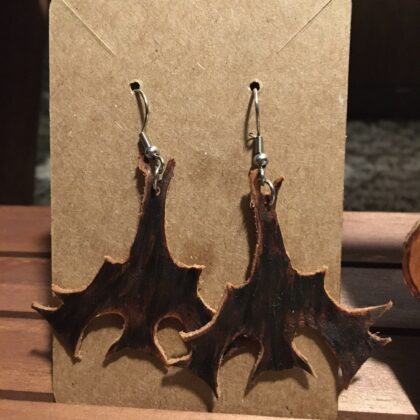 hanging bats silhouette leather earrings pyrography