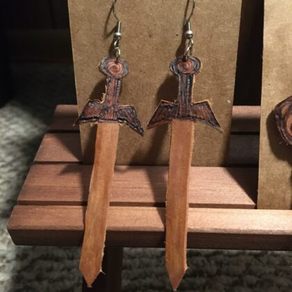 sword leather earrings pyrography