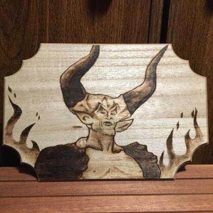 dark lord devil wooden plaque wall decor pyrography wood burning