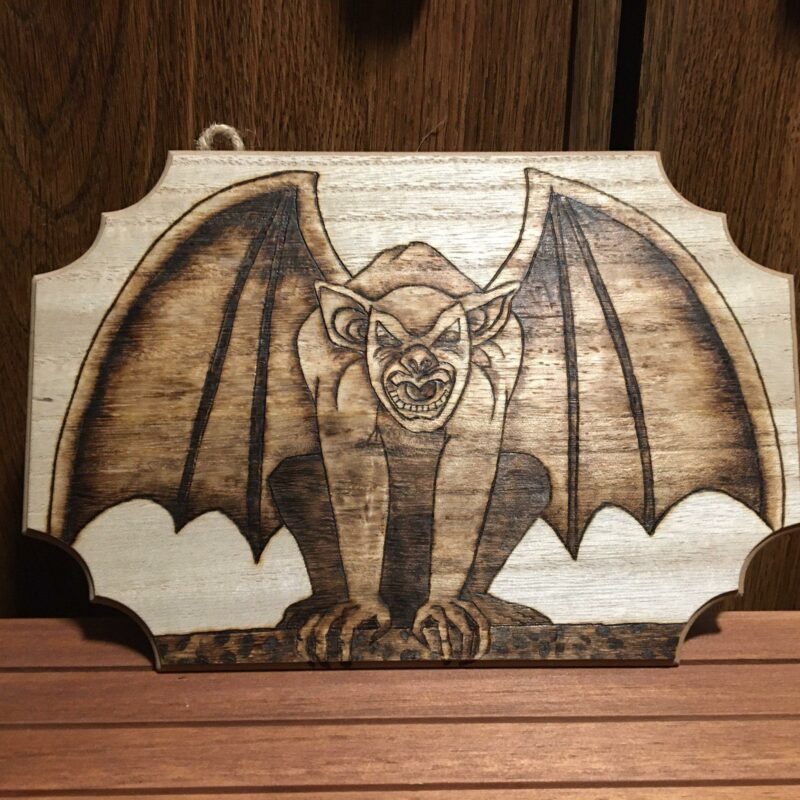 gargoyle wooden plaque wall decor pyrography wood burning