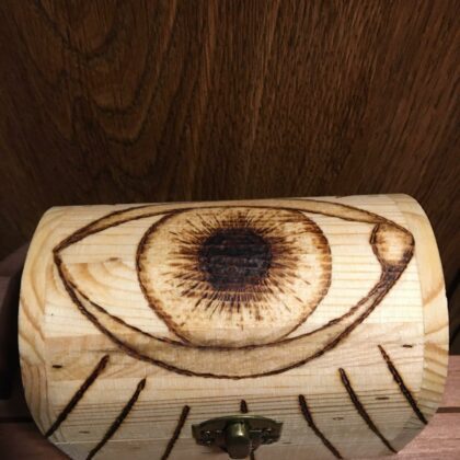 eye and key and keyhole treasure chest box pyrography wood burning