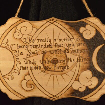 vesica piscis quote sun moon wall decor wood burning pyrography