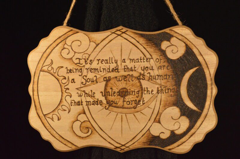 vesica piscis quote sun moon wall decor wood burning pyrography