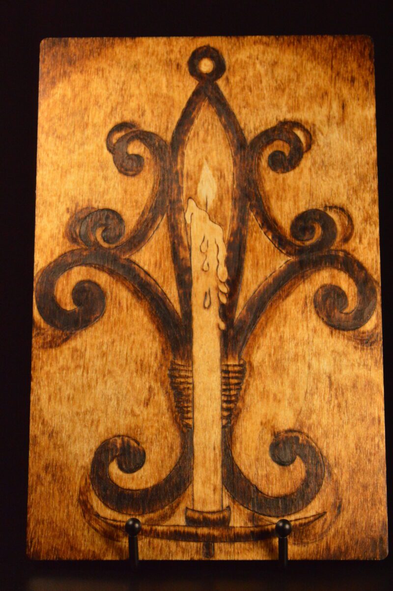 candle sconces glow candlelight set wall decor wood burning pyrography victorian