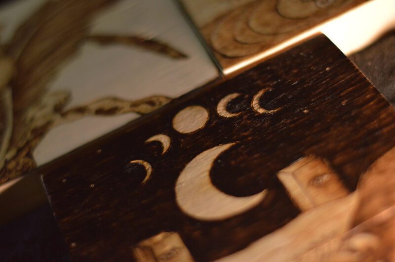 the fool, the star, the moon journey through the unknown, wood burned art altar wall decor