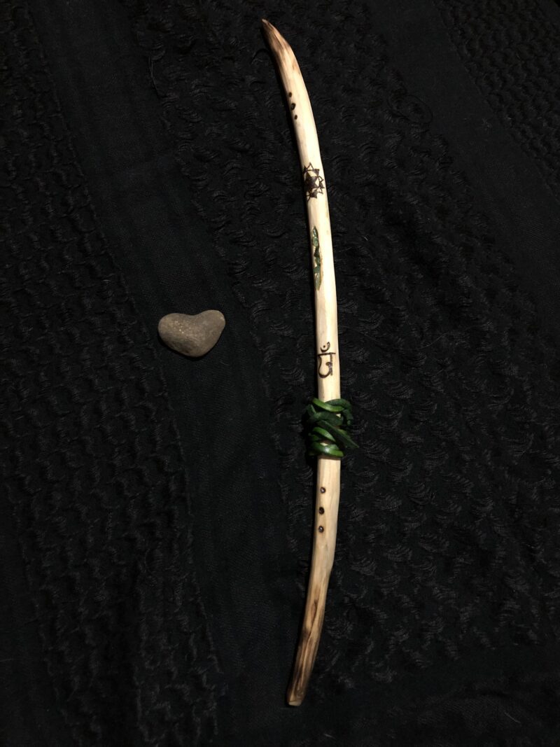 anahata sacred heart chakra wand 12 petaled lotus wood burned symbols