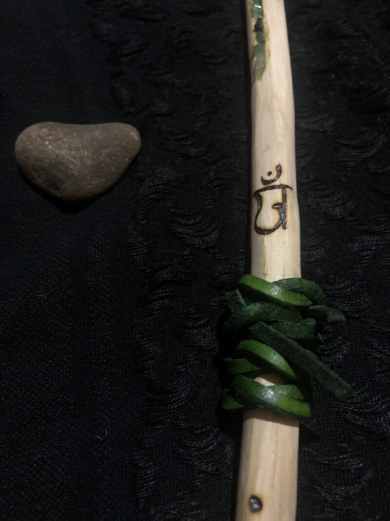 anahata sacred heart chakra wand 12 petaled lotus wood burned symbols