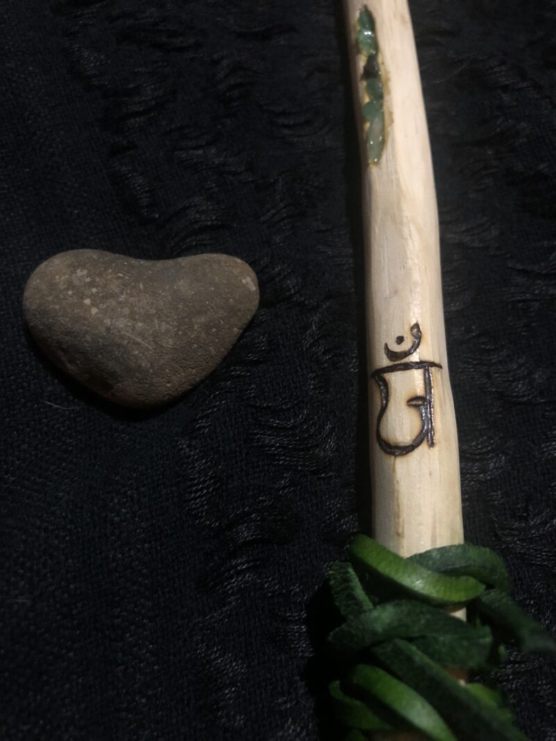 anahata sacred heart chakra wand 12 petaled lotus wood burned symbols