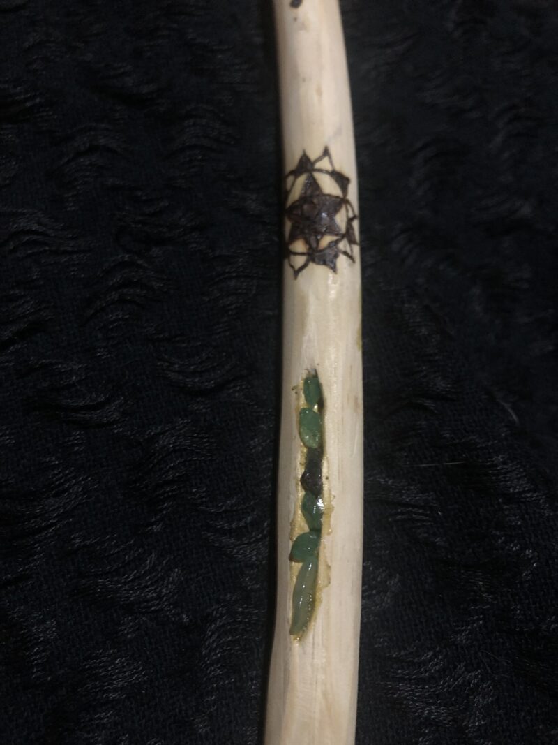 anahata sacred heart chakra wand 12 petaled lotus wood burned symbols