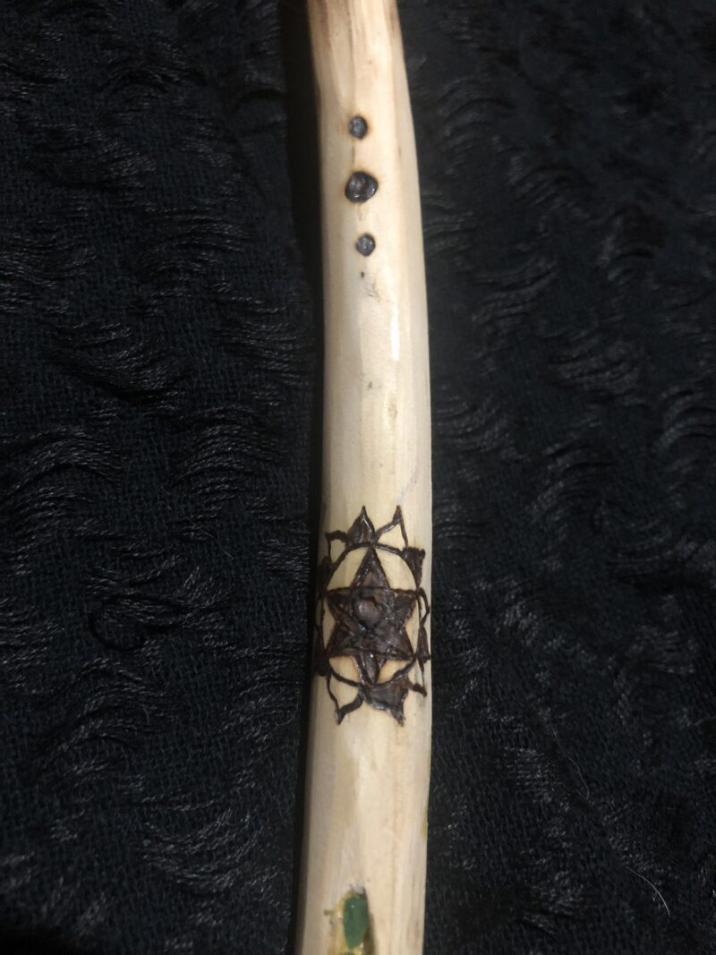 anahata sacred heart chakra wand 12 petaled lotus wood burned symbols
